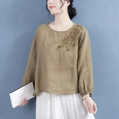 Katoen Linnen Blouse met Artistieke Borduursels voor Dames