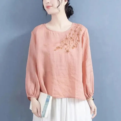 Katoen Linnen Blouse met Artistieke Borduursels voor Dames