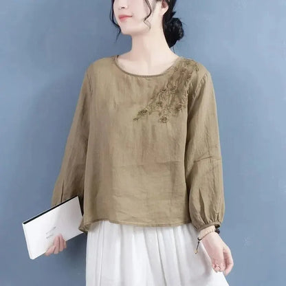 Katoen Linnen Blouse met Artistieke Borduursels voor Dames