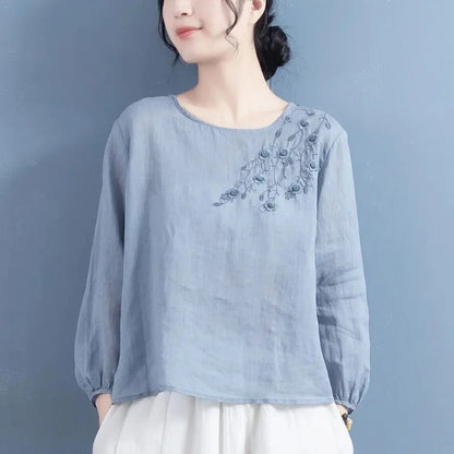 Katoen Linnen Blouse met Artistieke Borduursels voor Dames