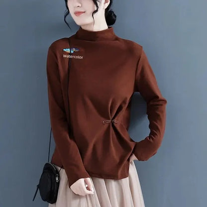 Verfijnde Retro Geborduurde Fluwelen Blouse