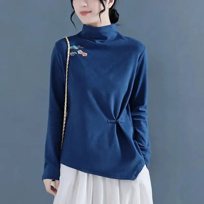 Verfijnde Retro Geborduurde Fluwelen Blouse