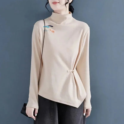 Verfijnde Retro Geborduurde Fluwelen Blouse