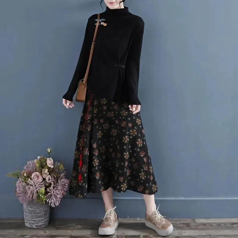 Verfijnde Retro Geborduurde Fluwelen Blouse