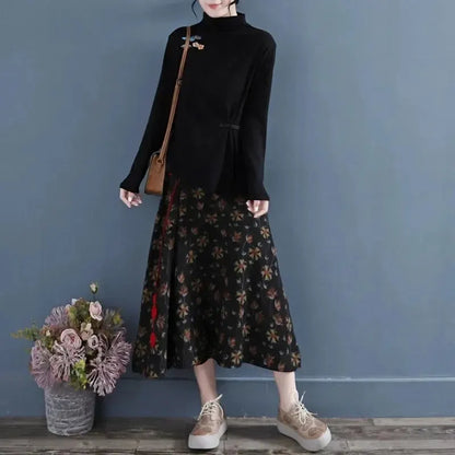 Verfijnde Retro Geborduurde Fluwelen Blouse