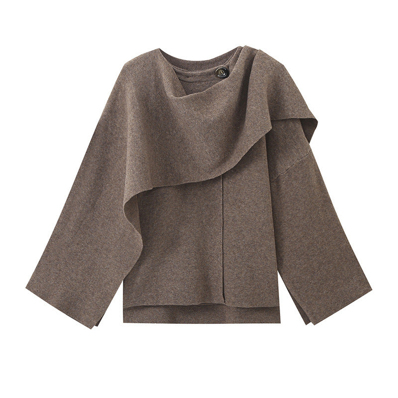 Dames Cape Jas Warm Asymmetrisch met Sjaal Kraag