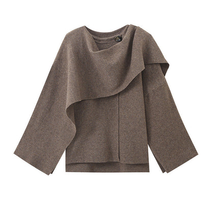 Dames Cape Jas Warm Asymmetrisch met Sjaal Kraag