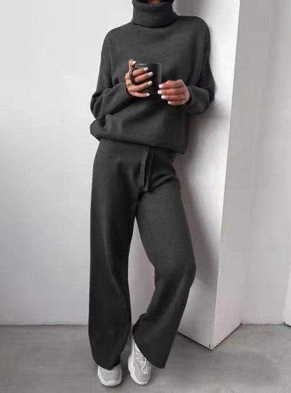 Dames Comfortabele Set met Coltrui en Rechte Broek Casual