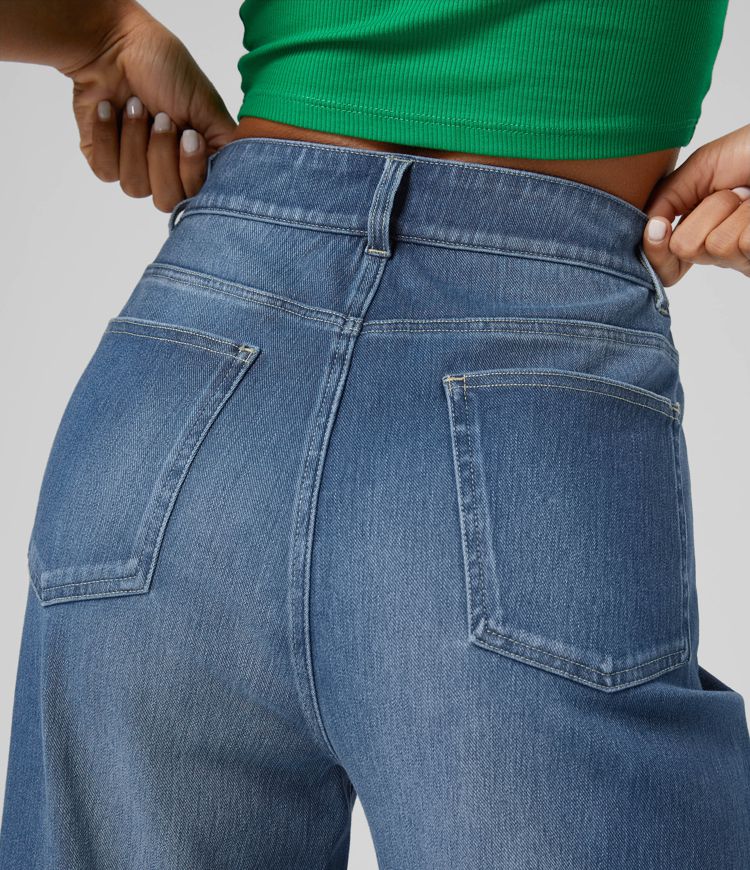 Dames Wide Leg Jeans Zwart Comfortabel
