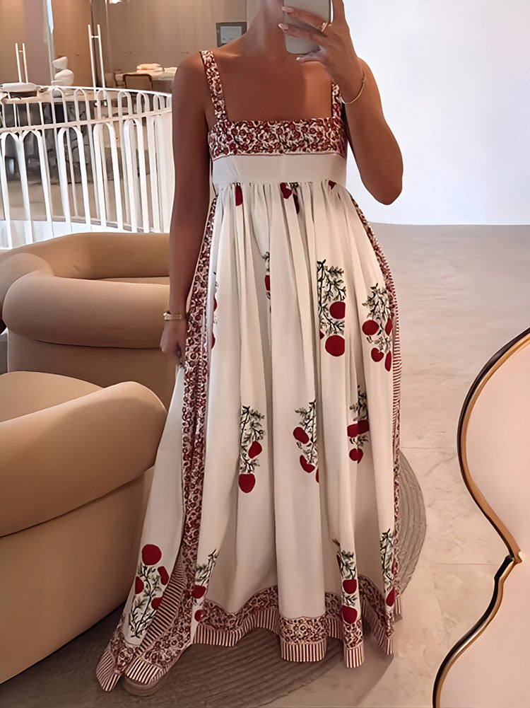 Boho Maxi Jurk Met Schouderbanden Bloemig Empire Model