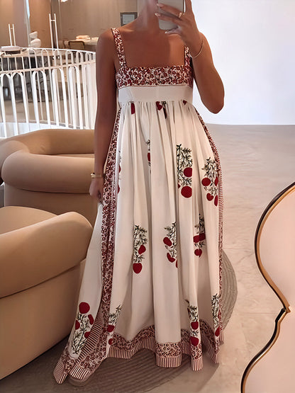Boho Maxi Jurk Met Schouderbanden Bloemig Empire Model