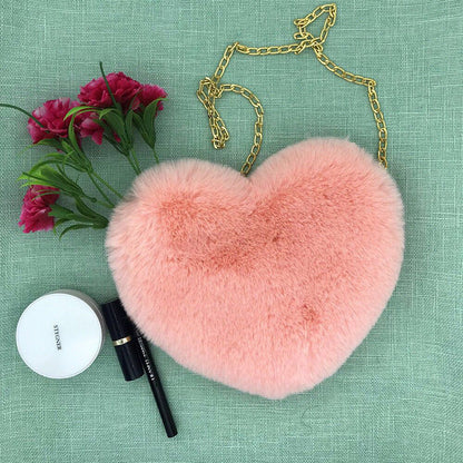 Dames Pluche Crossbody Tas Hartvormig met Ketting Details