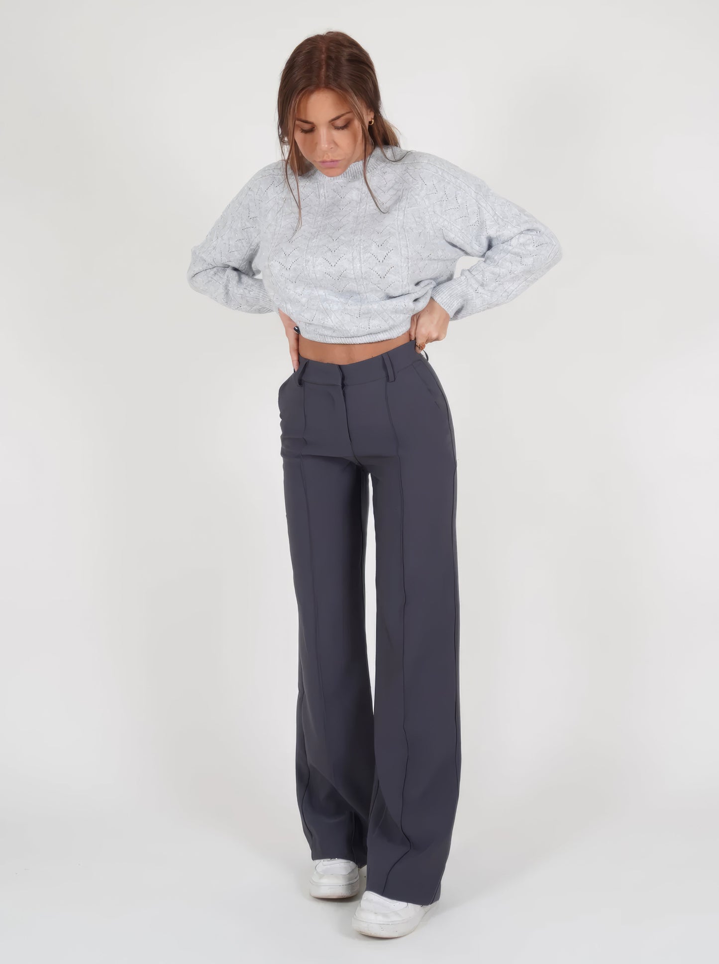 Dames High-Waist Pantalon Met Rechte Pijpen Zwart Basic Model