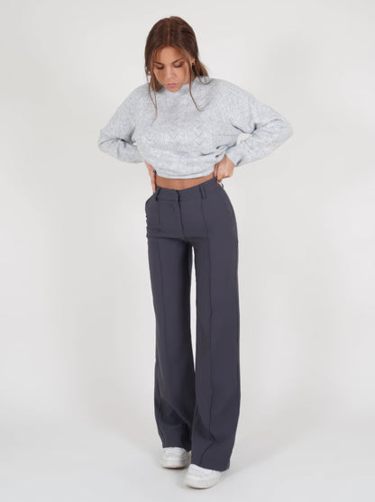 Dames High-Waist Pantalon Met Rechte Pijpen Zwart Basic Model