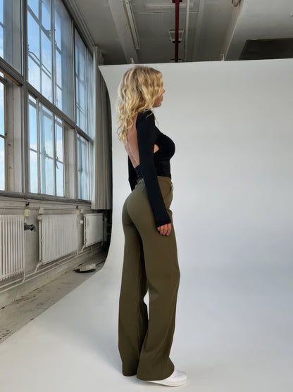 Dames High-Waist Pantalon Met Rechte Pijpen Zwart Basic Model