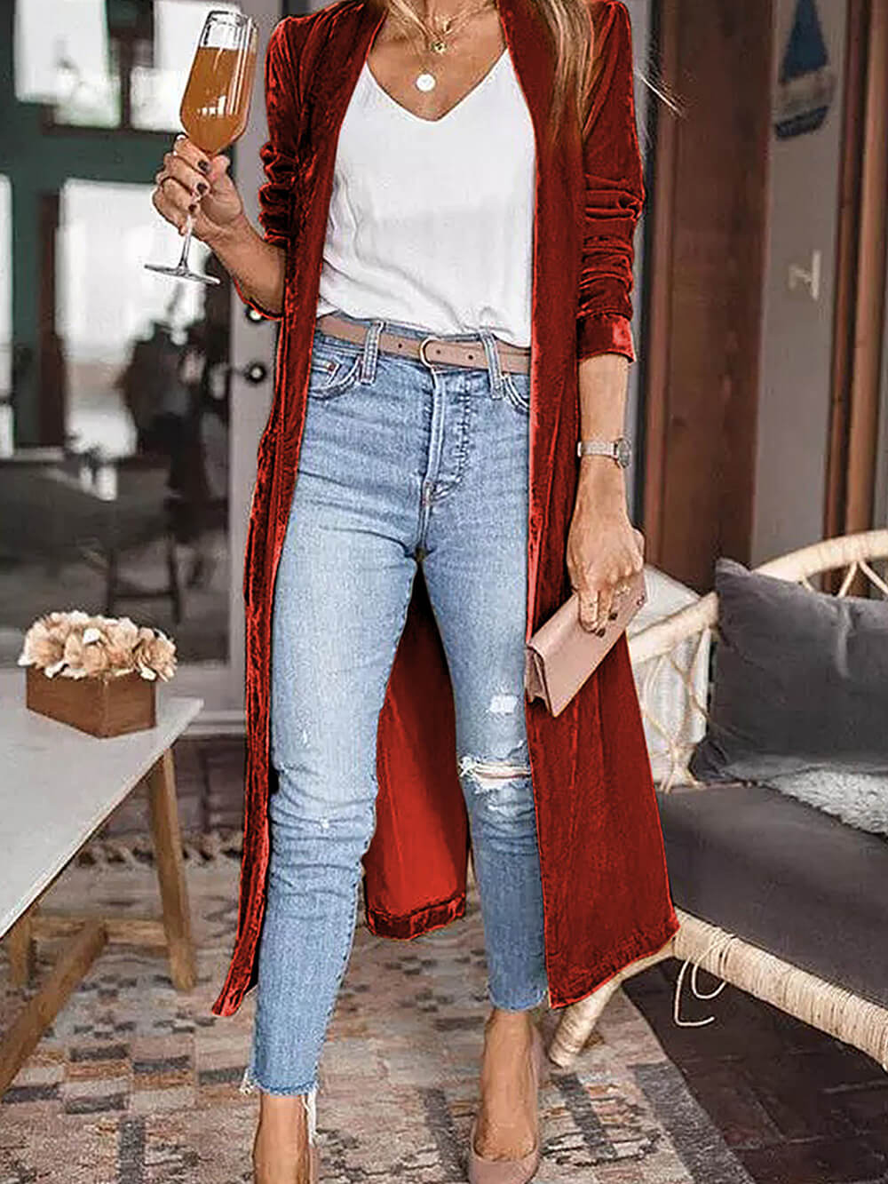 Lange Velvet Damesvest – Zacht, Elegant & Comfortabel
