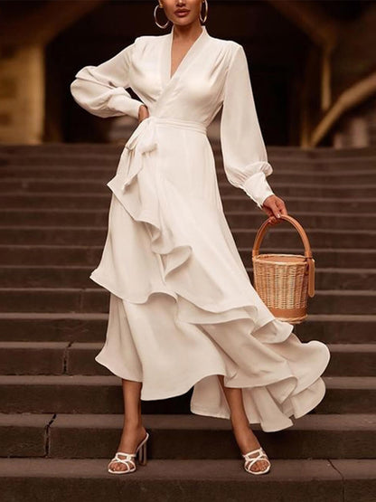Elegante Lange Jurk met Mouwen voor Vrouw - Mode Vibes