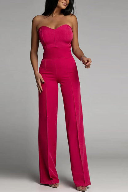 Jumpsuit Zonder Schouderbanden Hoge Taille Elegante Snit