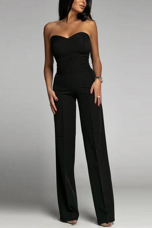 Jumpsuit Zonder Schouderbanden Hoge Taille Elegante Snit