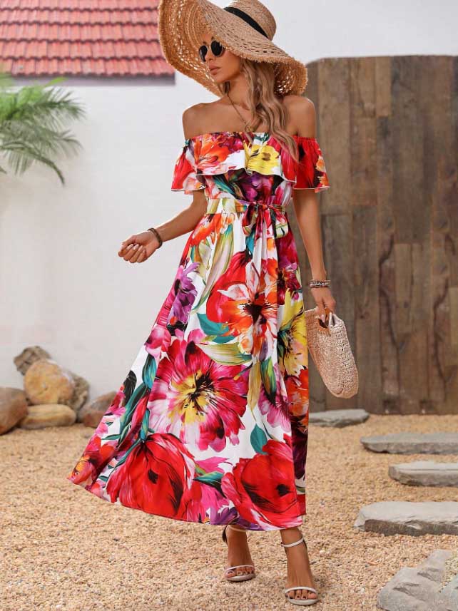 Vrouwelijke Lange Bedrukte Zomerjurk - Mode Vibes