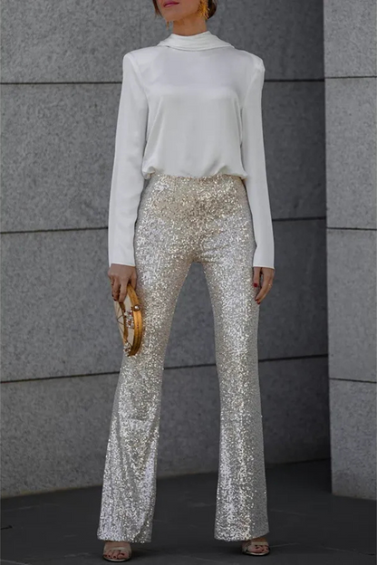 Vrouwelijke Flared Broek Glitter Pailletten Feestkleding