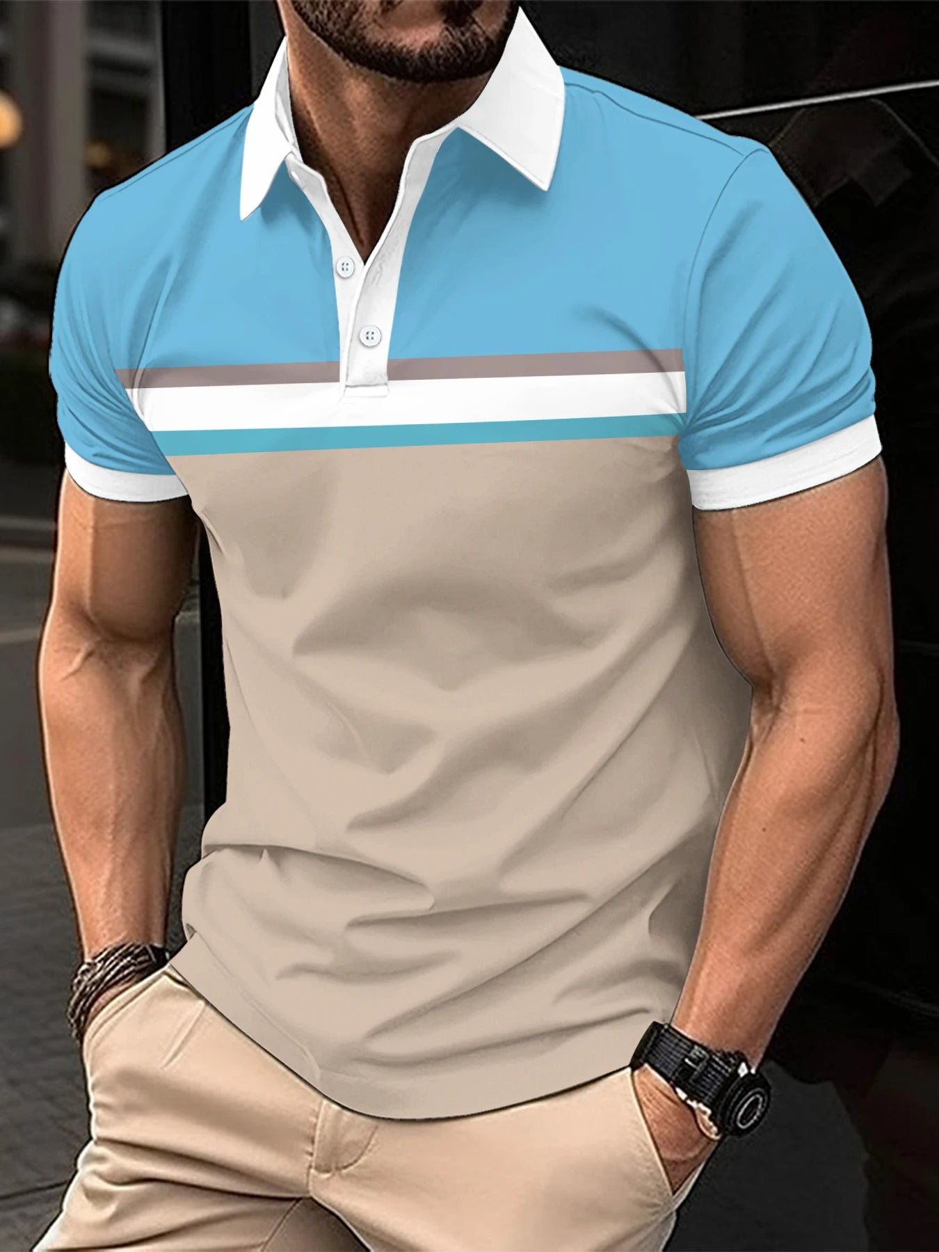Plus Size Polo Shirt Gestreept Stijlvol voor Mannen - Mode Vibes