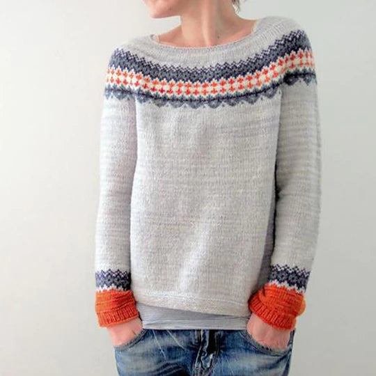 Grijze Trui Boho Stijl Zacht en Comfortabel - Mode Vibes