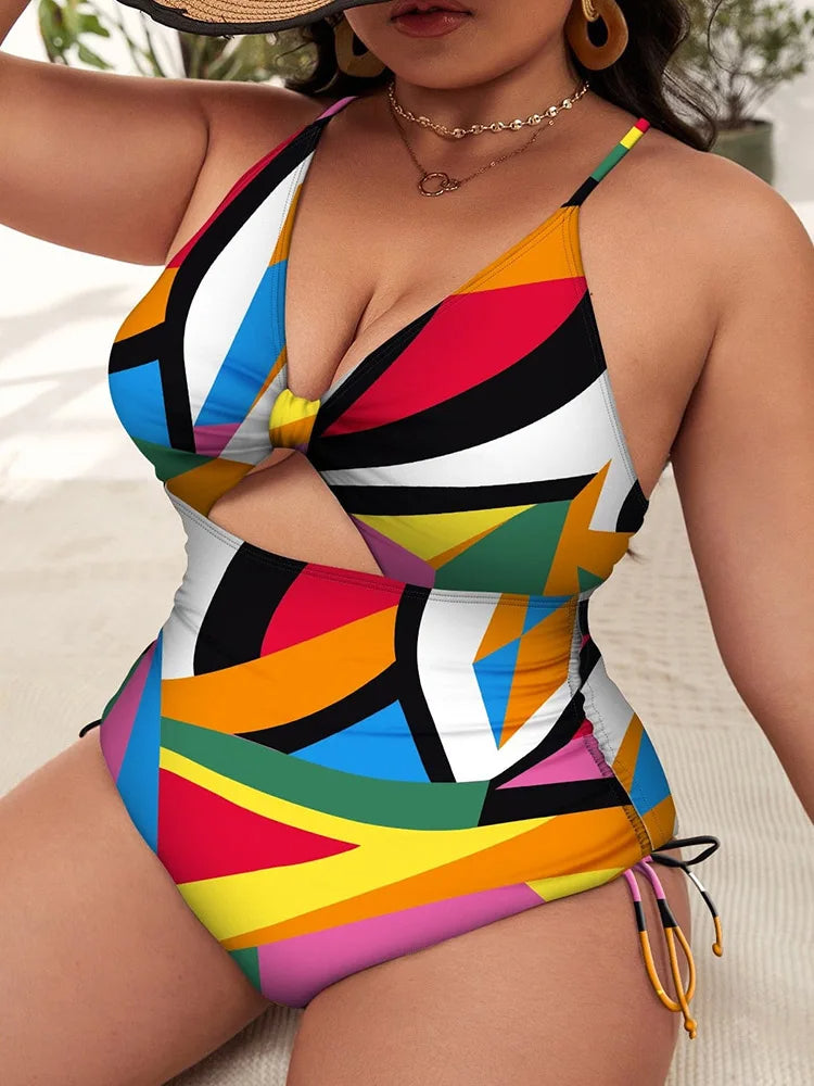 Plus-Size Badpak met Fel Kleuren Trendy Design - Mode Vibes