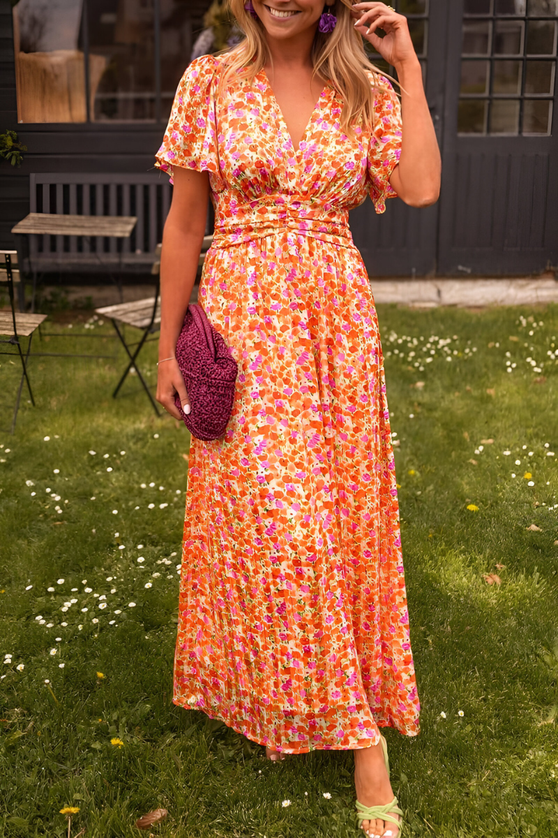 Vrouwelijke Maxijurk met V-hals Elegante Zomerjurk - Mode Vibes