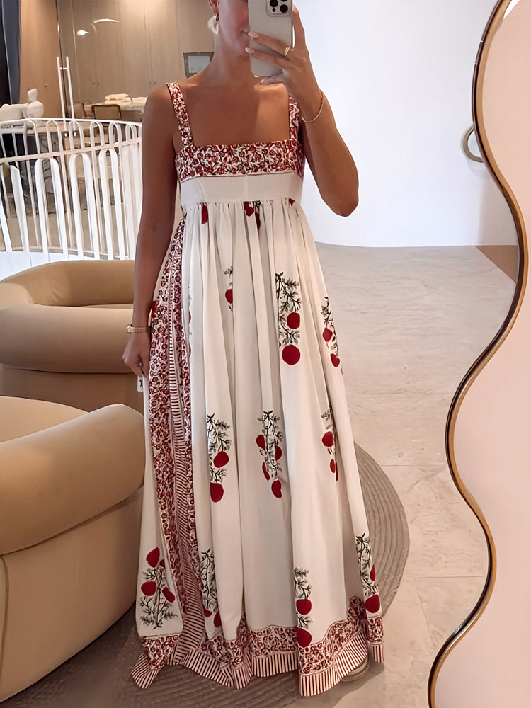 Boho Maxi Jurk Met Schouderbanden Bloemig Empire Model - Mode Vibes