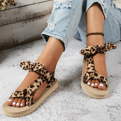 Damessandalen Luipaardprint Leer Zomerschoenen