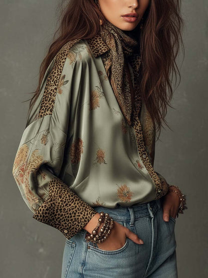 Satijnen Bloemenblouse met Luipaarddetails