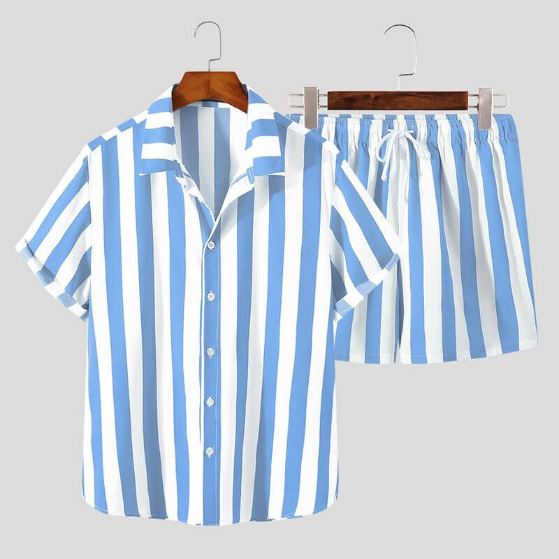 Heren Zomer Set Strepen Shirt en Broek