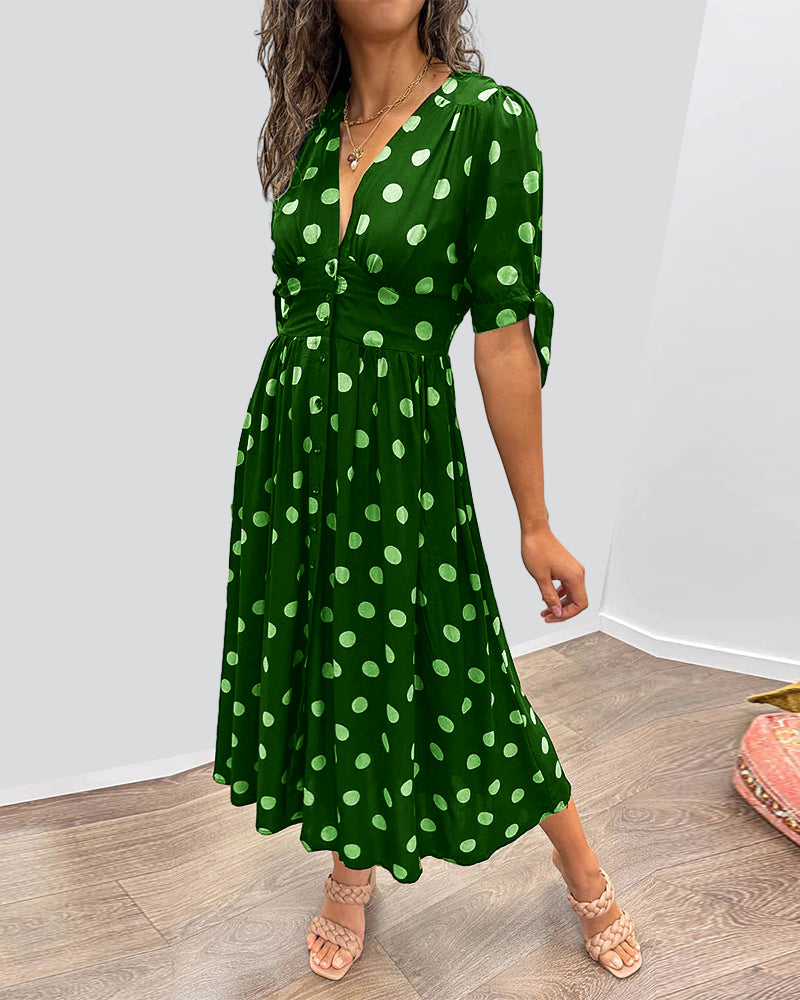 Dames Jurk met V-hals en Polkadotprint