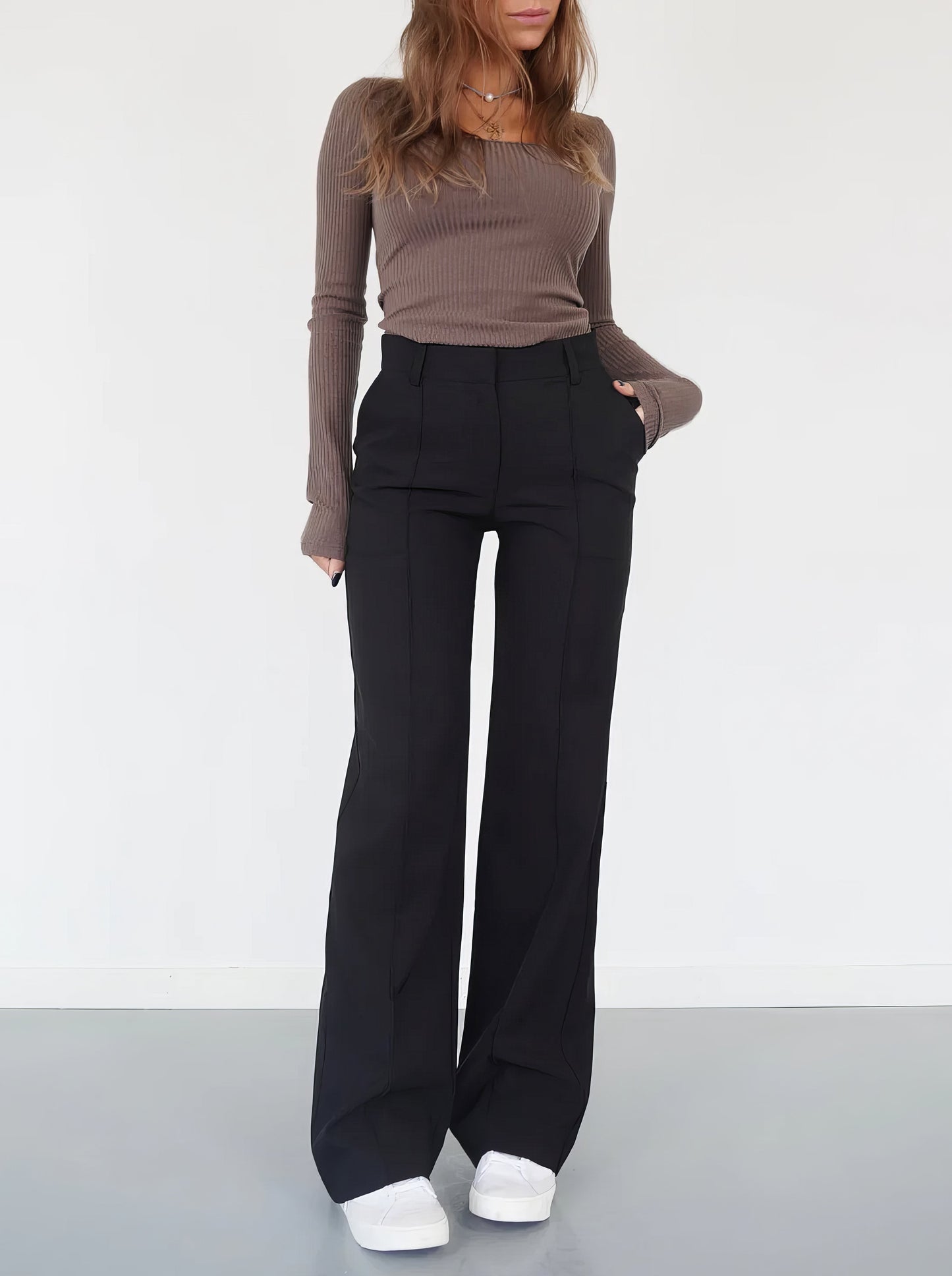 Dames High-Waist Pantalon Met Rechte Pijpen Zwart Basic Model - Mode Vibes