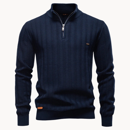 Heren Katoenen Quarter-Zip Trui met Textuur