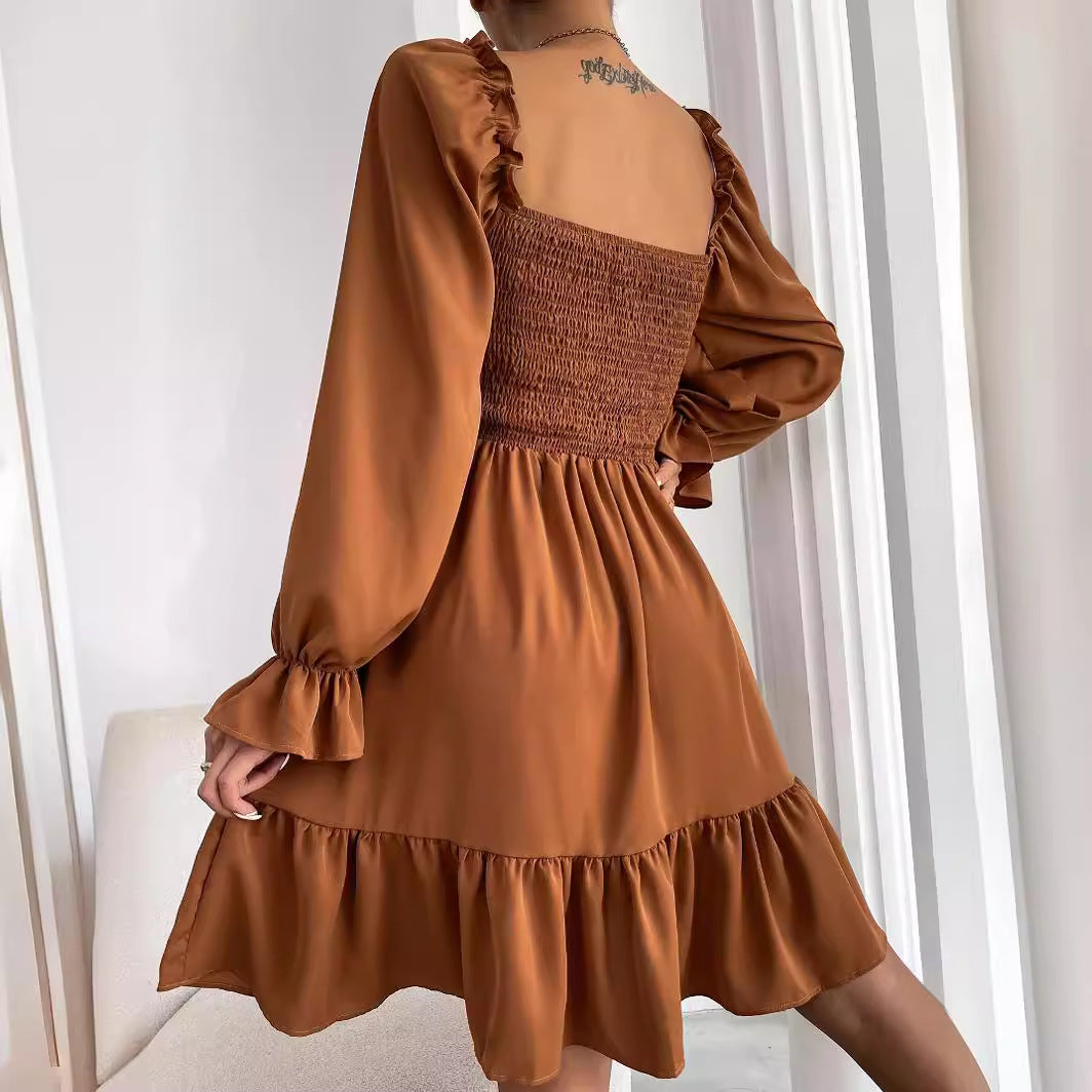 Elegante Jurk Vierkante Halslijn Kort Model