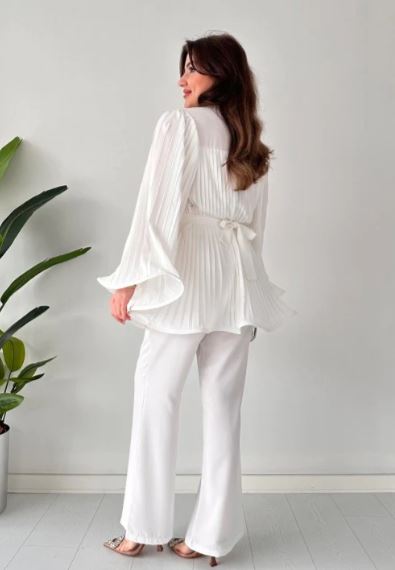 Vrouwen Broek en Top Set Geplooid en Uitlopend