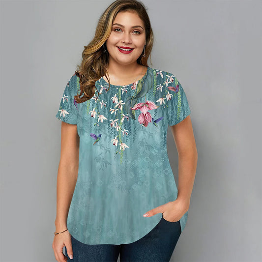 Plus-Size T-Shirt Zomers Vrolijk voor Vrouwen - Mode Vibes