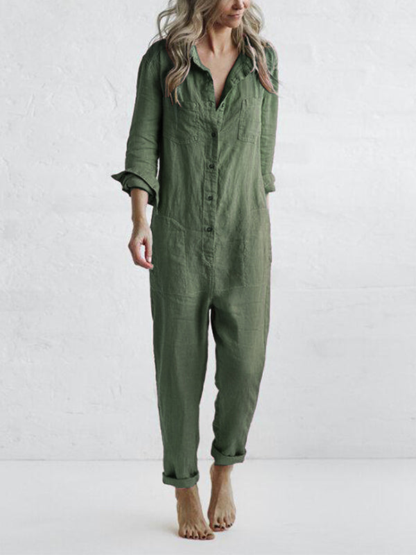 Vrouwelijke Jumpsuit van Katoen met Zakken en Comfortabel Design - Mode Vibes
