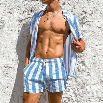 Heren Zomer Set Strepen Shirt en Broek