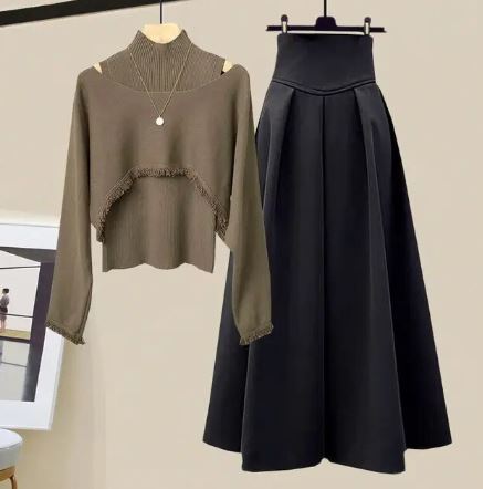 Vrouwelijke Gebreide Set met Rok en Top - Mode Vibes