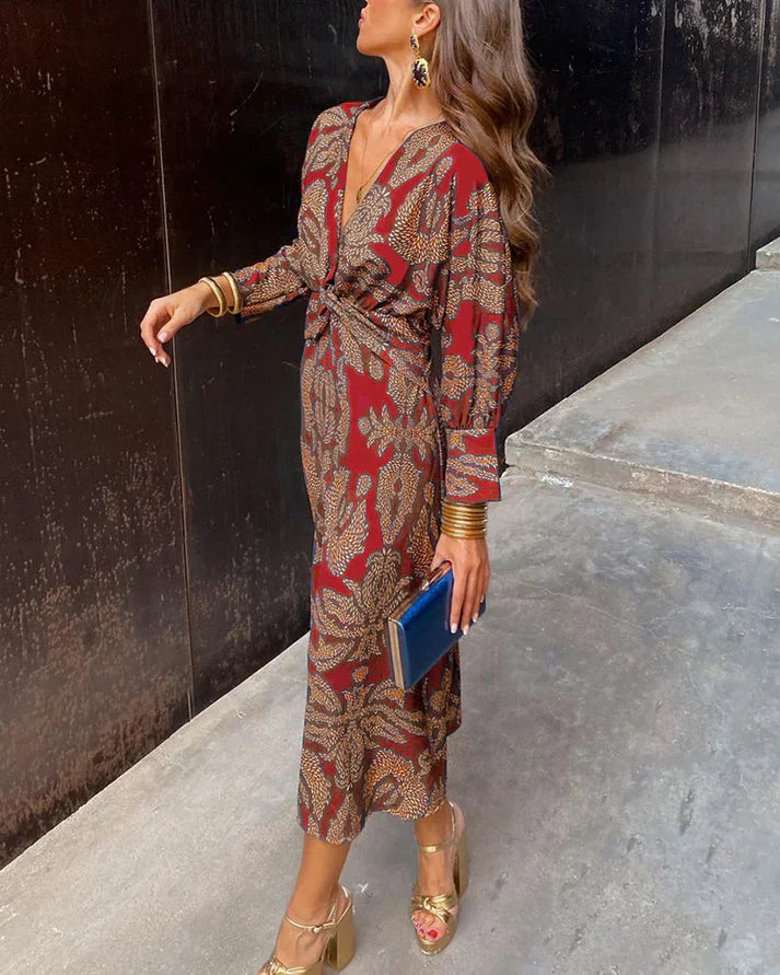 Vintage Jurk met Mooi Bedrukking voor Vrouw - Mode Vibes