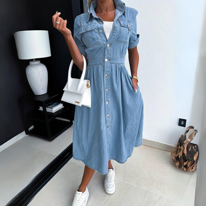 TrendLuxe Denim Jurk voor Stijlvolle Vrouwen