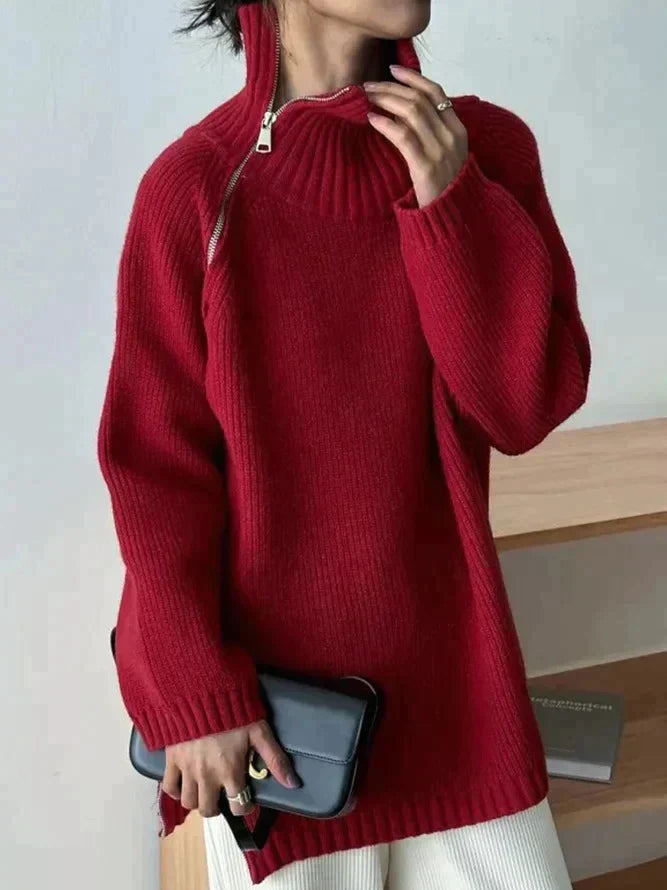Rode Trui met Hoge Kraag voor Vrouw - Mode Vibes