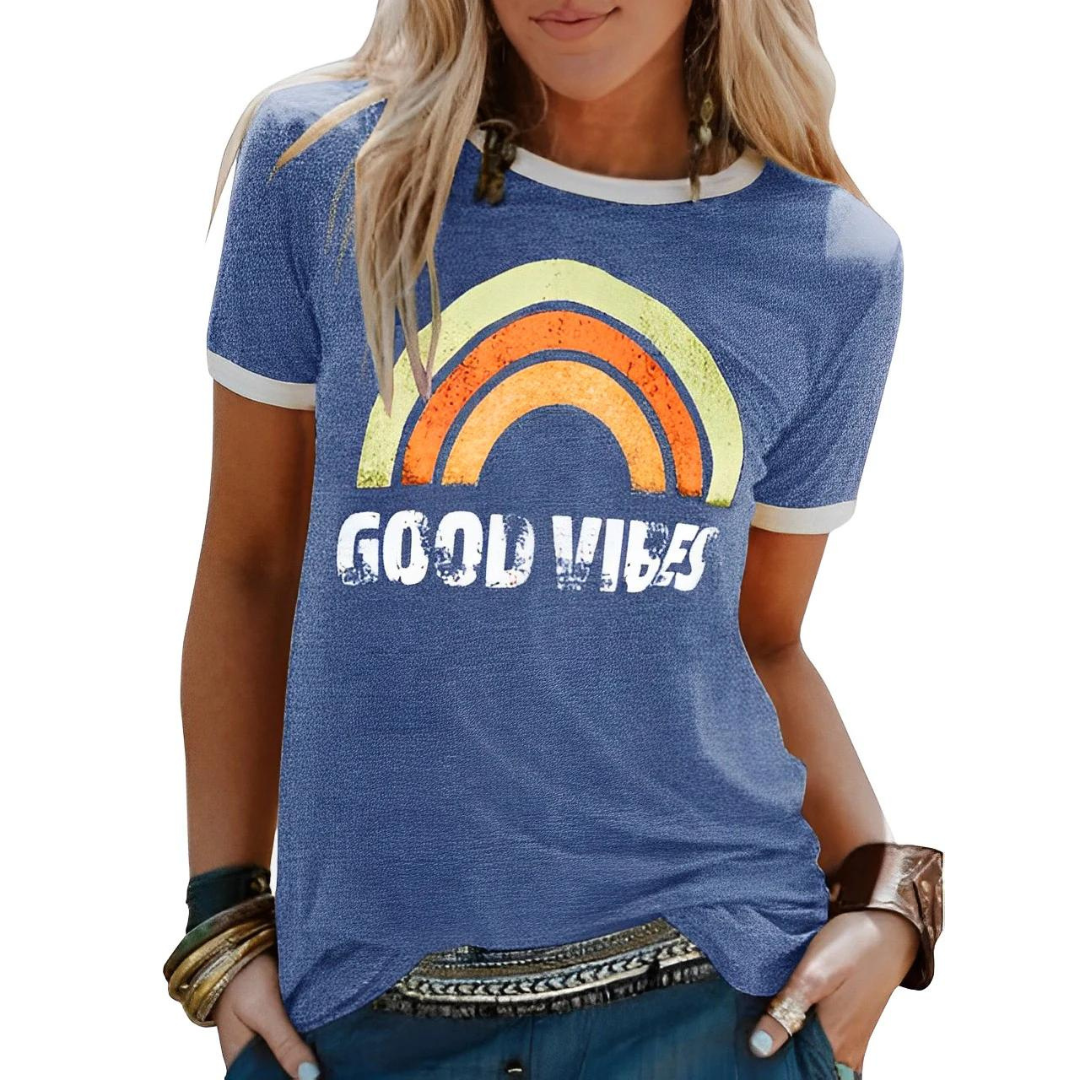 Dames T-shirt Regenboogprint Kleurrijk Zomer