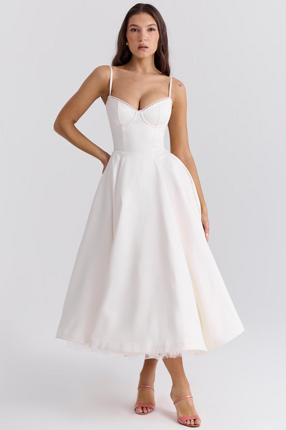 Midi Jurk met Tule Rok Elegante Vrouwelijke Stijl