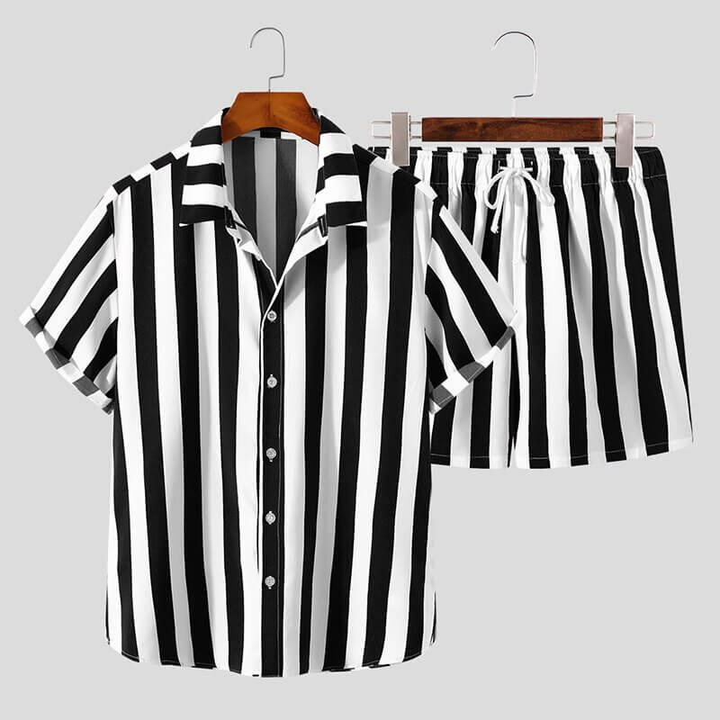 Heren Zomer Set Strepen Shirt en Broek