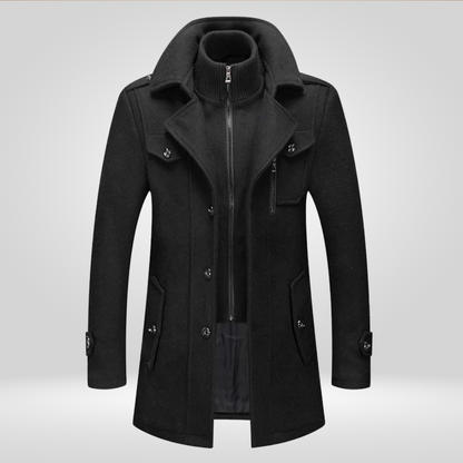 Heren Winterjas Warme Wolmix Mantel met Rits en Knopen