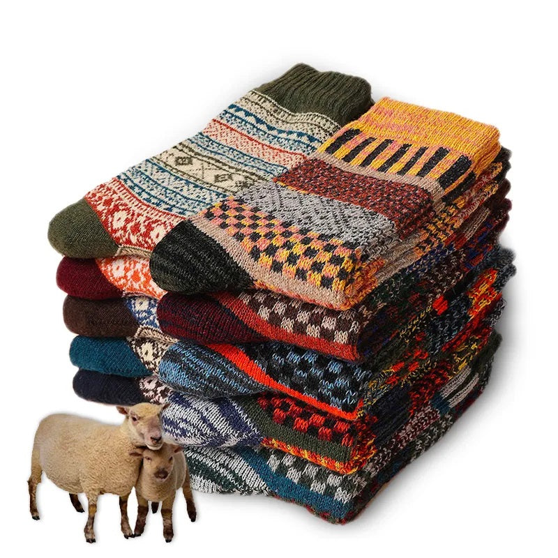 Warme Retro Sokken Set van Wol met Stijlvol Design - Mode Vibes